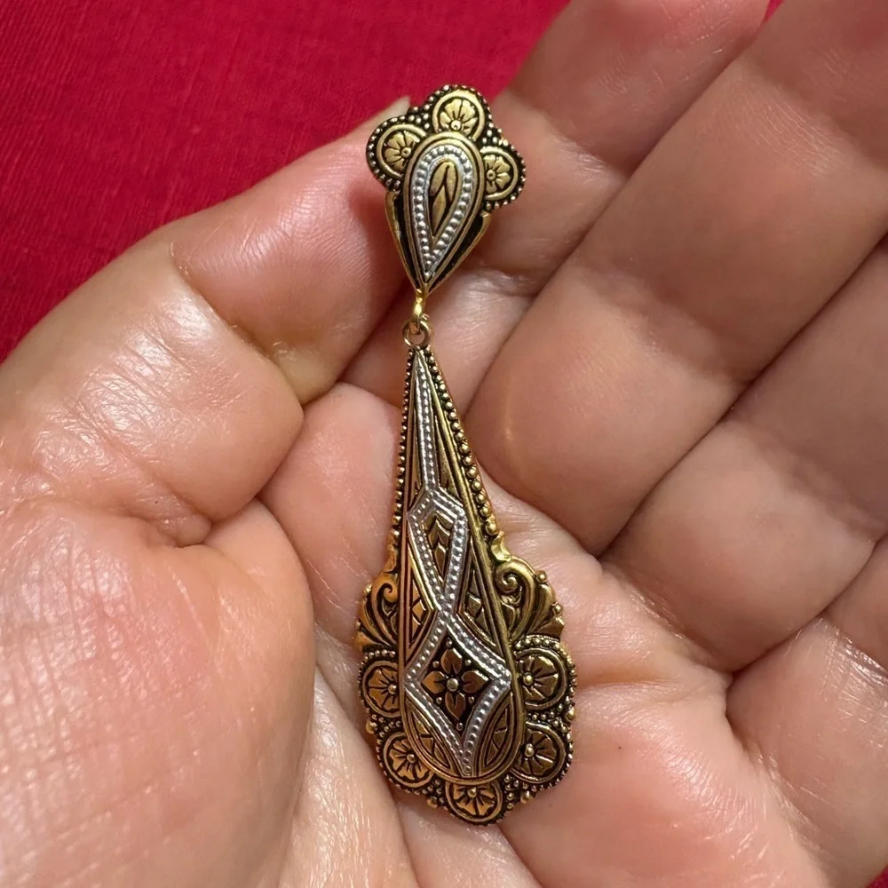Vintage Elegant Gold and Silver Teardrop Earrings